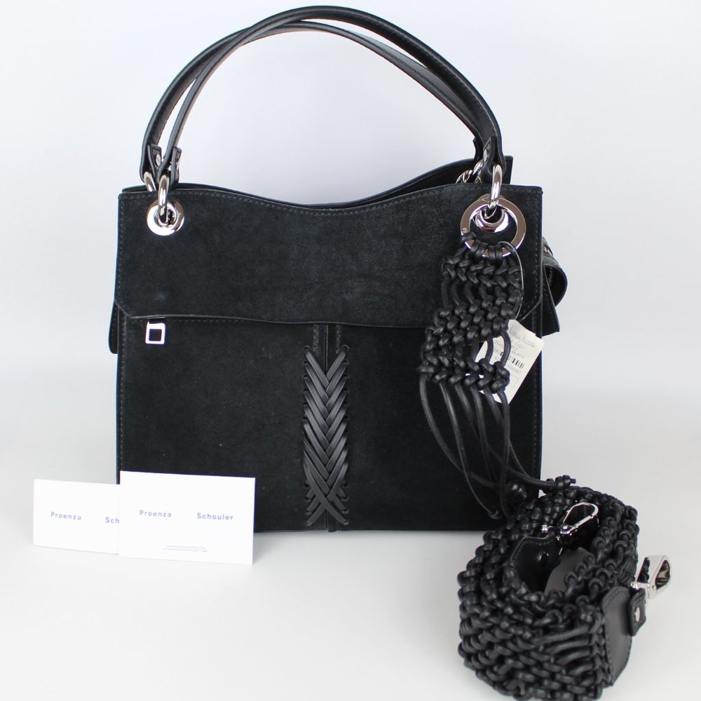 NEW Proenza Schouler Black Suede Satchel Bag, Luxe Designer Shoulder Purse